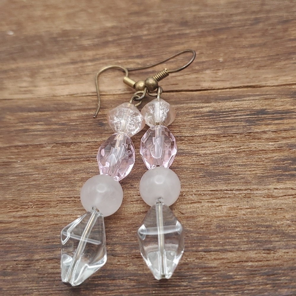 Pink‎ pastel glass crystal earrings E901